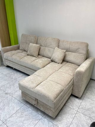 Sofá Cama Chaise Longue Beige 263cm