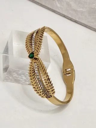Pulsera Acero Quirúrgico Chapado Oro Corazón Verde