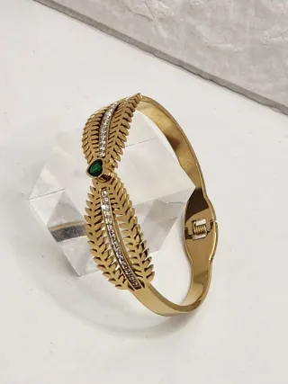 Pulsera Acero Quirúrgico Chapado Oro Corazón Verde