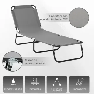 Tumbona Plegable Reclinable Gris