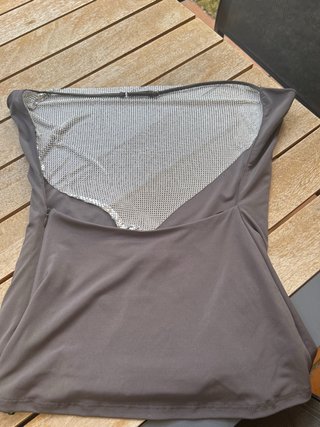 Zara Camiseta palabra de honor gris