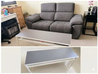 Sofá y mesa auxiliar gris