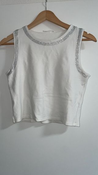 Camiseta sin mangas con pedrería