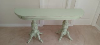 Mesa plegable de madera antigua y 4 sillas