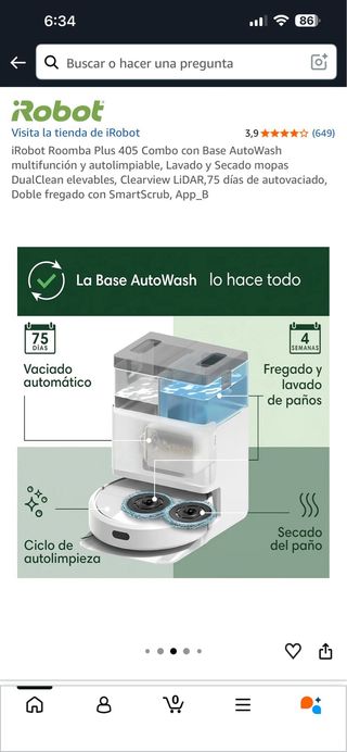 iRobot Roomba Plus 405 Combo Base AutoWash