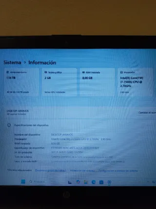 Portátil HP 15,6" i7 8GB 256GB SSD 1TB HDD
