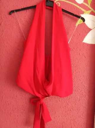 Conjunto blusa cruzada anudada ml rojo