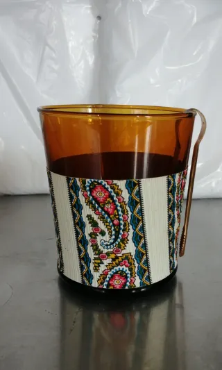 Antico set di liquori in ambra con design paisley
