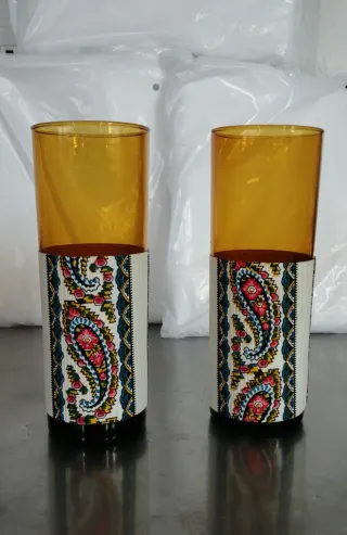 Antico set di liquori in ambra con design paisley