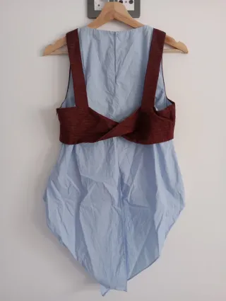 Top Zara Camisa Azul y Rojo