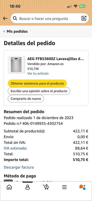 Lavavajillas AEG FFB53600Z
