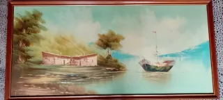 Cuadro paisaje acuático con barca
