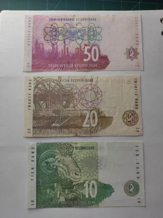 Billetes Sudáfrica 10, 20 y 50 Rand