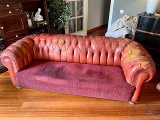 Sofá Chesterfield Marrón 1973 para Restaurar