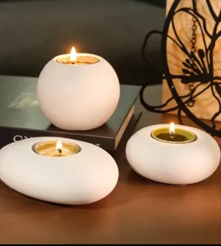 3 Portavelas Artesanos Cemento Blanco