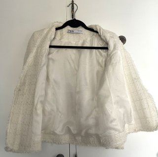 Blazer Tweed Zara Blanco - Botones Dorados