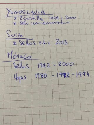 Sellos Mónaco, Suiza y Yugoslavia