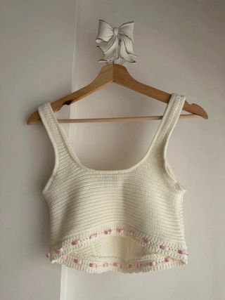 Top Corsetero Crochet Beige y Rosa