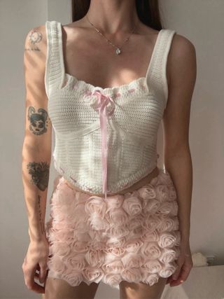 Top Corsetero Crochet Beige y Rosa