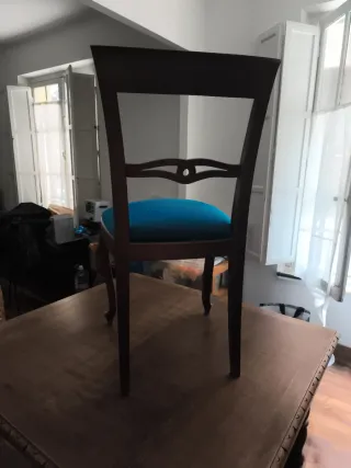 Sillas Vintage Madera de nogal y Terciopelo Azul