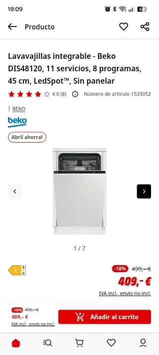 Lavavajillas Beko DIS48120 integrable
