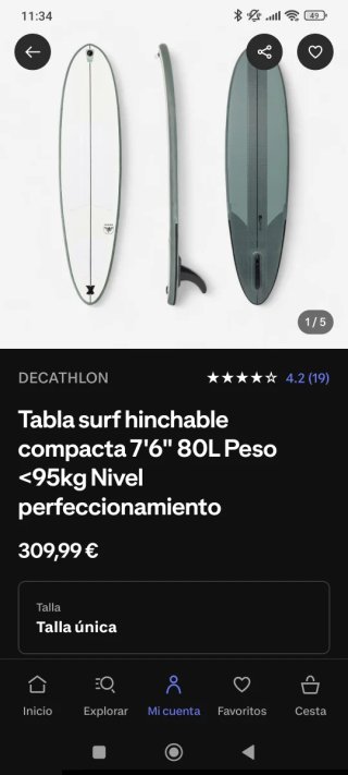 Tabla surf hinchable Olaian 7'6