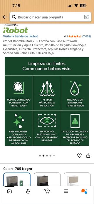 iRobot Roomba MAX 705 Combo con Base AutoWash
