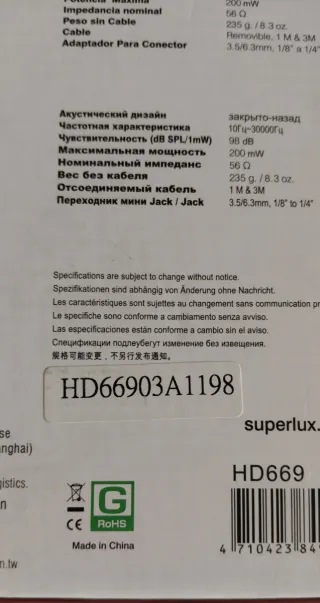 Superlux HD669 Auriculares Estudio