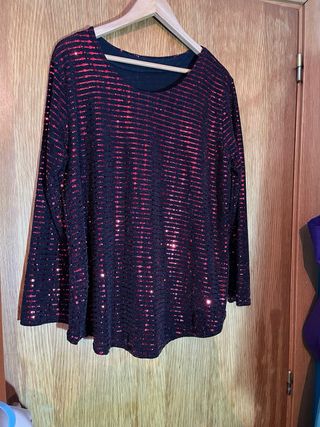 Blusa fiesta lentejuelas negra y roja T.44