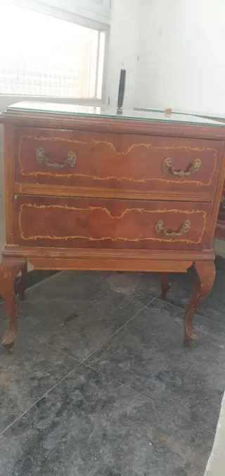 2 mesitas de noche antiguas madera y cristal