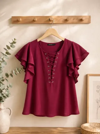 Blusa Stradivarius roja con cordones