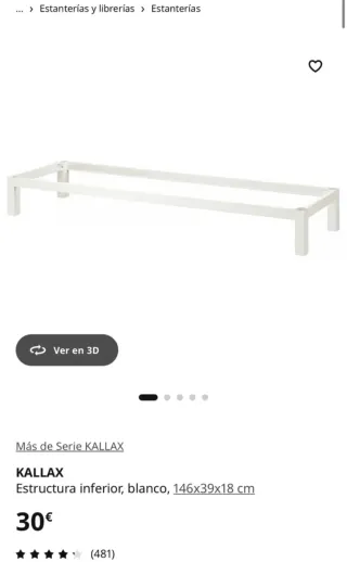 KALLAX Estructura inferior blanca 146x39x18 cm