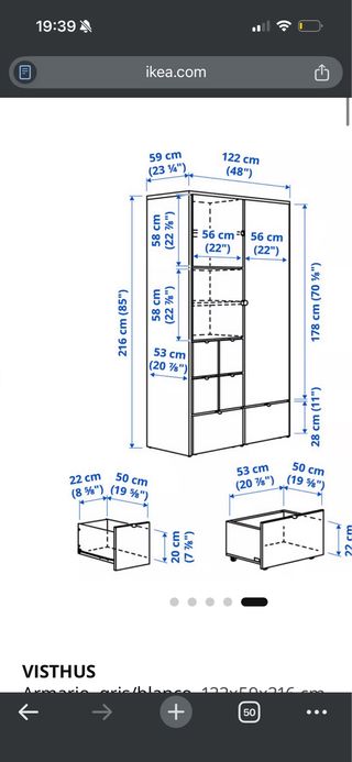 Armario 122x59x216cm