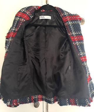 Blazer Tweed Zara Cuadros Azul y Rojo - Impecable