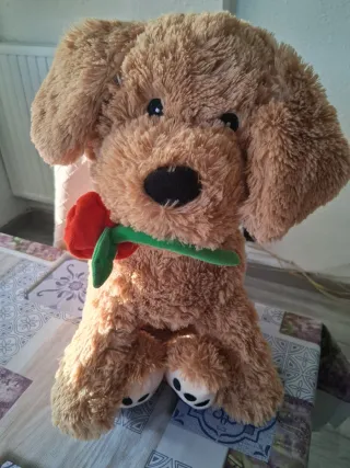 Peluche perro con rosa
