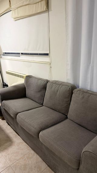 2 Sofas 3 plazas gris tela