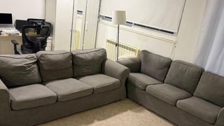 2 Sofas 3 plazas gris tela