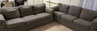 2 Sofas 3 plazas gris tela