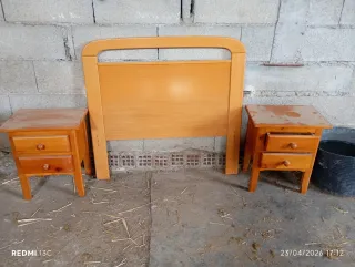 2 Mesitas y 2 Cabeceros Madera Maciza 90cm