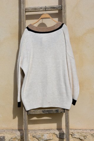 Jersey Stradivarius V-neck beige/negro Talla Única