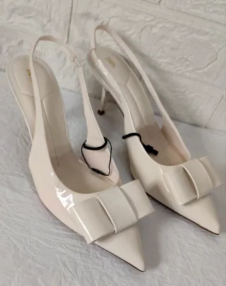 Sandalias tacón Zara Beige Lazos