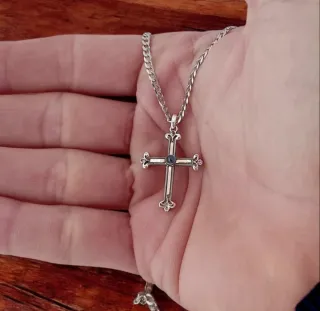 Colgante Cruz Italiana Oro 18K Plata Zafiro Rubí