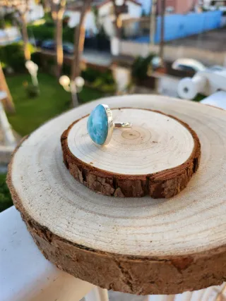 Anillo Plata y Piedra Larimar Ajustable
