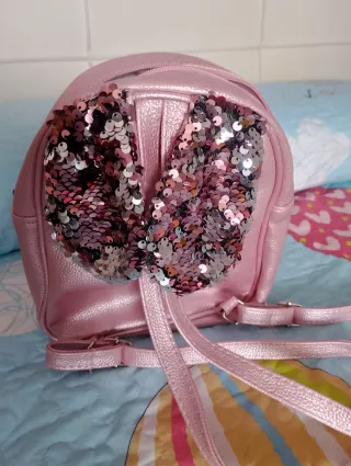 Mochila orejitas lentejuelas rosa