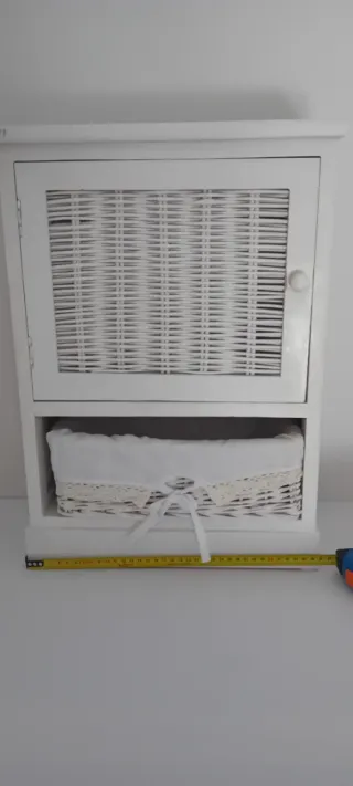 Armario baño mimbre y madera blanco
