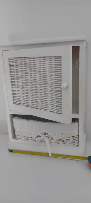 Armario baño mimbre y madera blanco