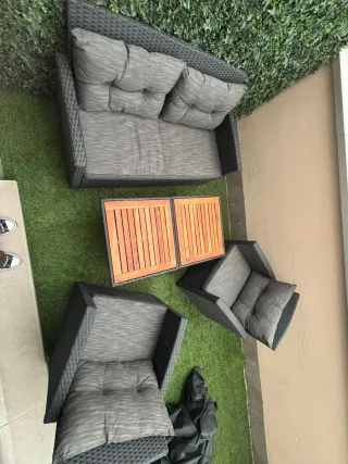 Conjunto Muebles Jardín Ratán y Madera