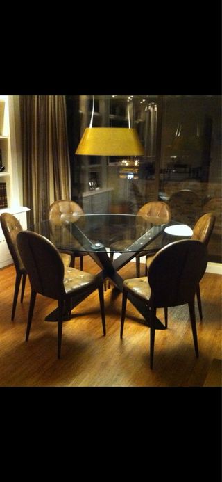Mesa redonda cristal para comedor y con 5 sillas