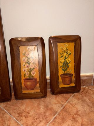 Set 4 Cuadros Flores Marrones