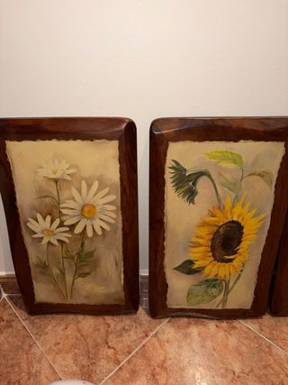 Set 4 Cuadros Flores Marrones